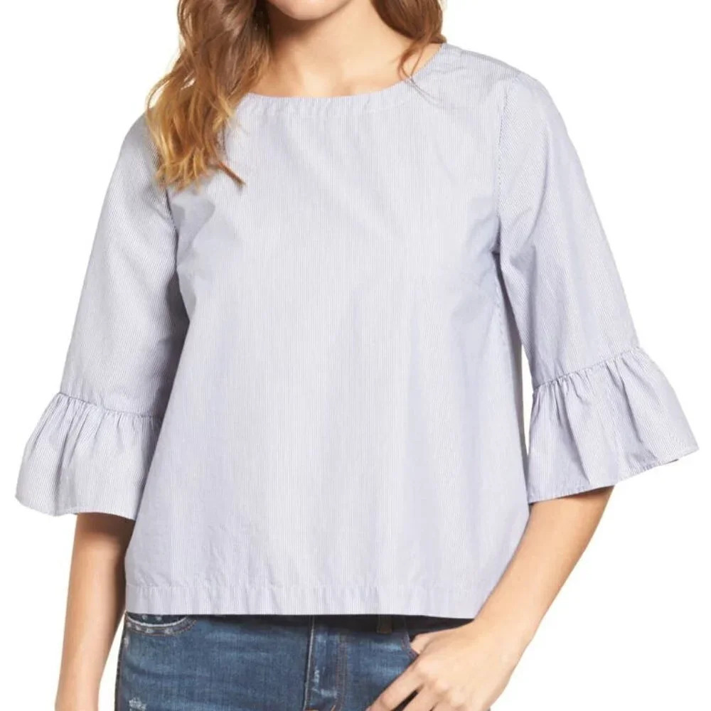 Madewell Striped 3/4 Bell Sleeve Top - XXS